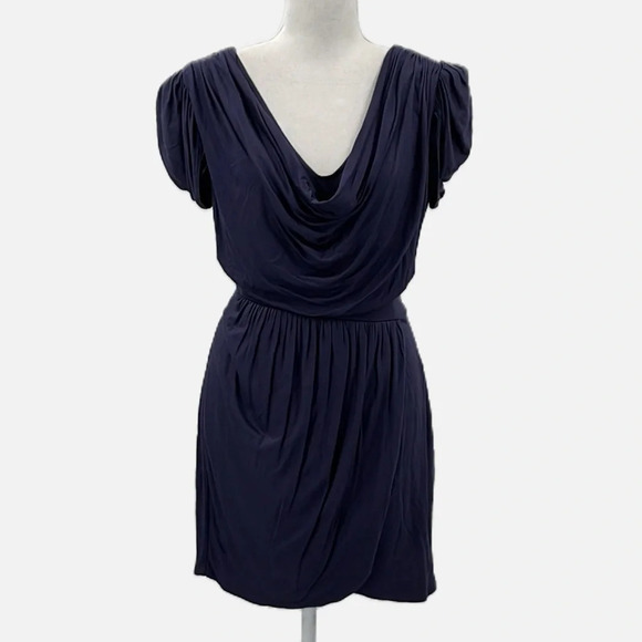 French Connection Draped Short Sleeve Faux Wrap Dress in Blue - Size 8 - Picture 2 of 6